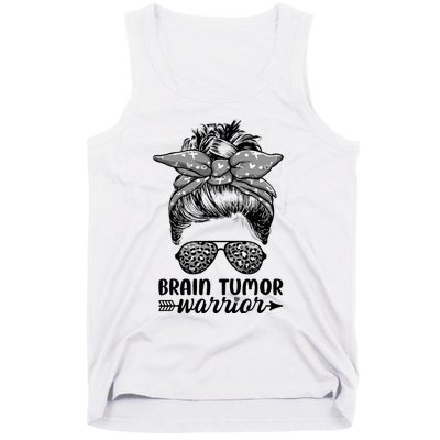 Brain Tumor Warrior Messy Bun Women Brain Tumor Awareness Tank Top