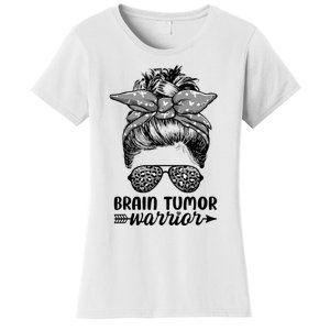 Brain Tumor Warrior Messy Bun Women Brain Tumor Awareness Women's T-Shirt