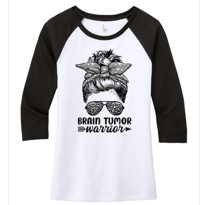 Brain Tumor Warrior Messy Bun Women Brain Tumor Awareness Women's Tri-Blend 3/4-Sleeve Raglan Shirt