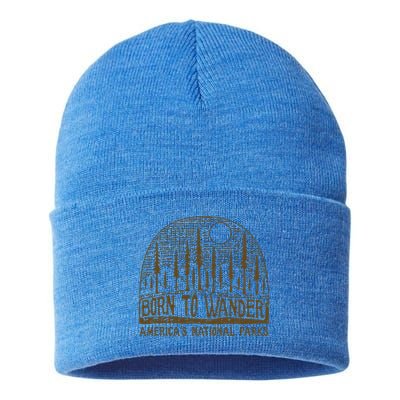 Born To Wander Funny Gift America's National Park Funny Gift Sustainable Knit Beanie