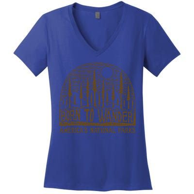 Born To Wander Funny Gift America's National Park Funny Gift Women's V-Neck T-Shirt