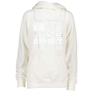 Build The Wall Deport Them All America Flag Womens Funnel Neck Pullover Hood