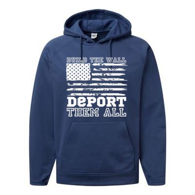 Build The Wall Deport Them All America Flag Performance Fleece Hoodie