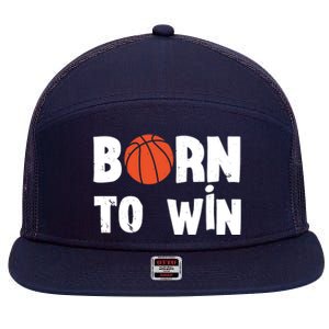 Born To Win Basketball Bball Baller Playing Basketball 7 Panel Mesh Trucker Snapback Hat