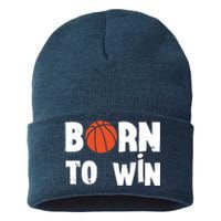 Born To Win Basketball Bball Baller Playing Basketball Sustainable Knit Beanie