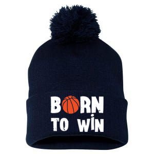 Born To Win Basketball Bball Baller Playing Basketball Pom Pom 12in Knit Beanie