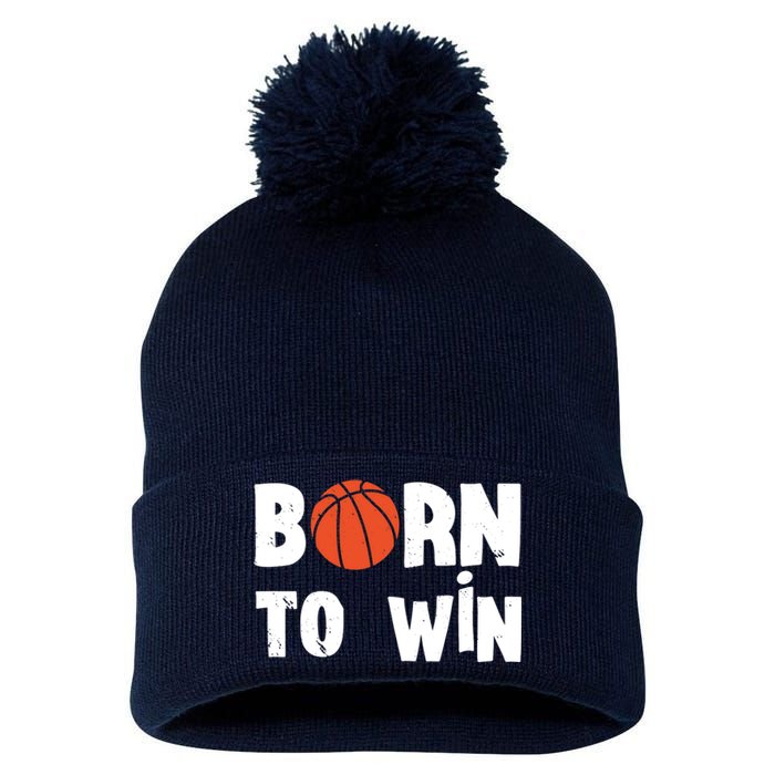 Born To Win Basketball Bball Baller Playing Basketball Pom Pom 12in Knit Beanie