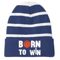 Born To Win Basketball Bball Baller Playing Basketball Striped Beanie with Solid Band