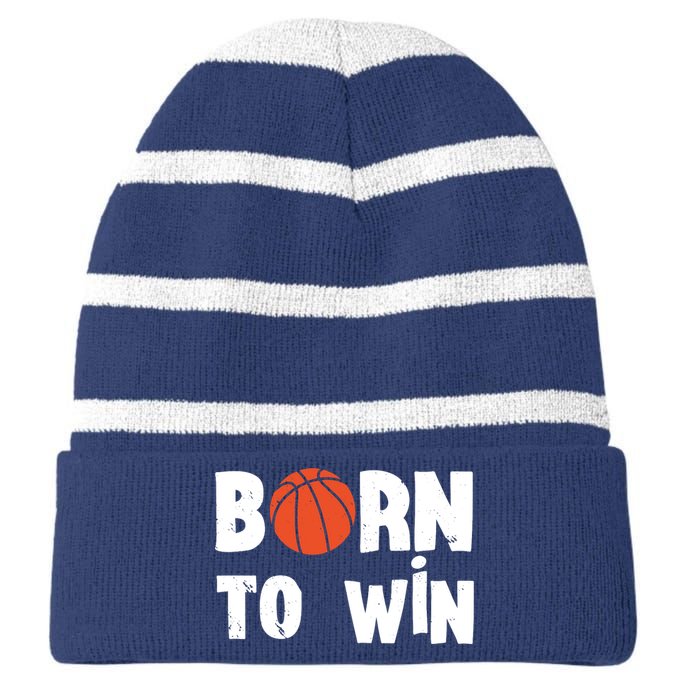 Born To Win Basketball Bball Baller Playing Basketball Striped Beanie with Solid Band