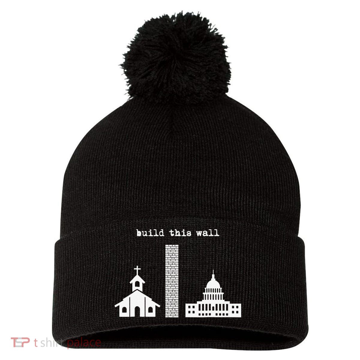 Build This Wall Ironic Separate Church and State Pom Pom 12in Knit Beanie
