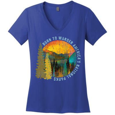 Born To Wander Americas National Parks Women's V-Neck T-Shirt