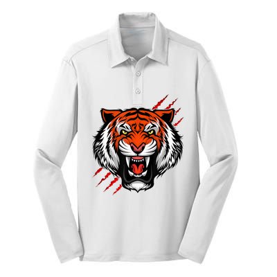 Bengal Tiger Wildlife Big Cat Silk Touch Performance Long Sleeve Polo