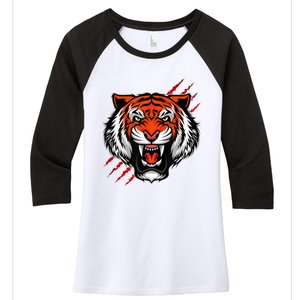 Bengal Tiger Wildlife Big Cat Women's Tri-Blend 3/4-Sleeve Raglan Shirt