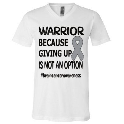 Brain Tumor Warrior Brain Cancer Awareness Ribbon Gift V-Neck T-Shirt