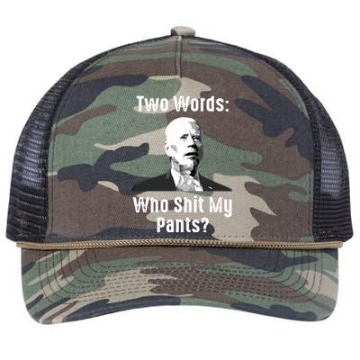 Biden Two Words Who Shit My Pants Funny Antibiden Retro Rope Trucker Hat Cap