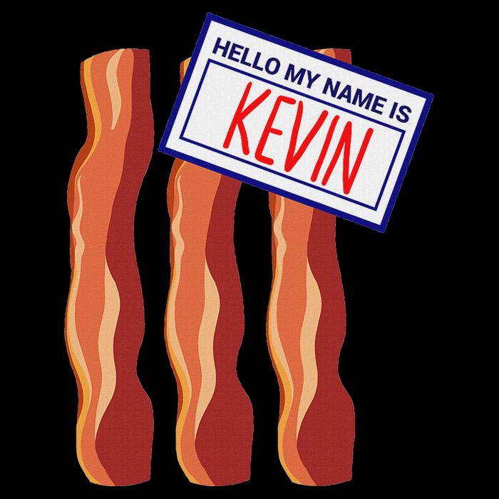 Bacon T With Name Badge Hello My Name Is Kevin Flat Bill Trucker Hat