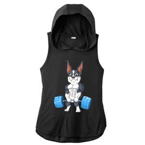 Boston Terrier Weightlifting Ladies PosiCharge Tri-Blend Wicking Draft Hoodie Tank