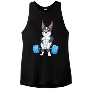 Boston Terrier Weightlifting Ladies PosiCharge Tri-Blend Wicking Tank