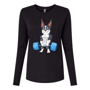 Boston Terrier Weightlifting Womens Cotton Relaxed Long Sleeve T-Shirt