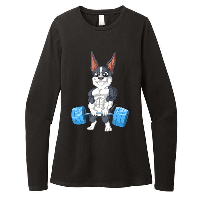 Boston Terrier Weightlifting Womens CVC Long Sleeve Shirt