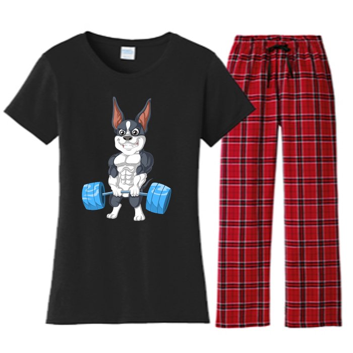 Boston Terrier Weightlifting Women's Flannel Pajama Set