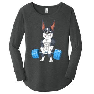 Boston Terrier Weightlifting Women's Perfect Tri Tunic Long Sleeve Shirt