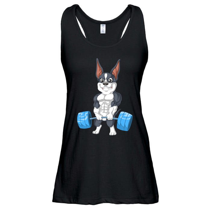 Boston Terrier Weightlifting Ladies Essential Flowy Tank