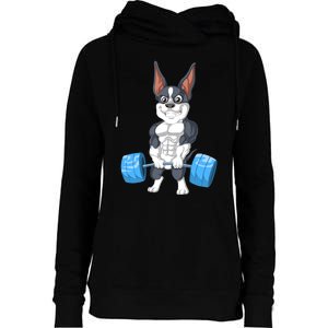 Boston Terrier Weightlifting Womens Funnel Neck Pullover Hood