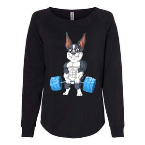 Boston Terrier Weightlifting Womens California Wash Sweatshirt