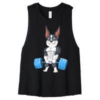 Boston Terrier Weightlifting Women's Racerback Cropped Tank