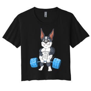 Boston Terrier Weightlifting Women's Crop Top Tee