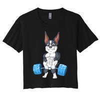 Boston Terrier Weightlifting Women's Crop Top Tee