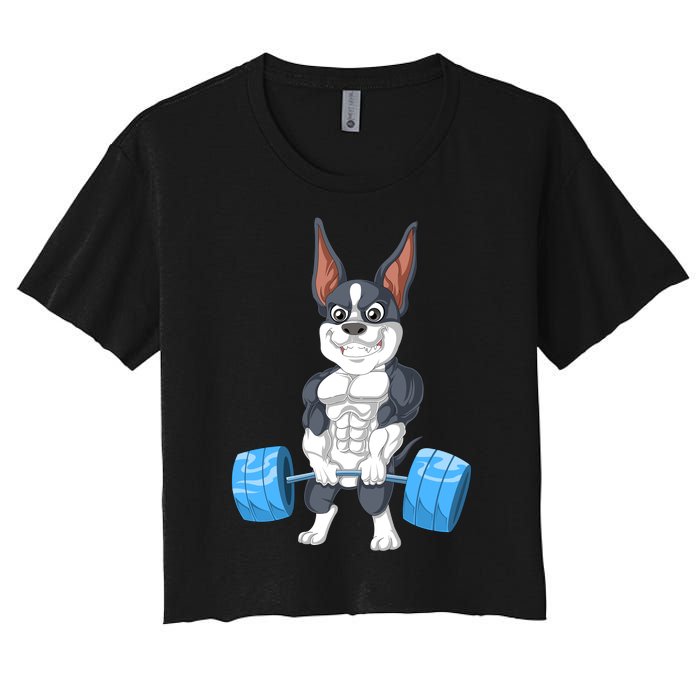 Boston Terrier Weightlifting Women's Crop Top Tee