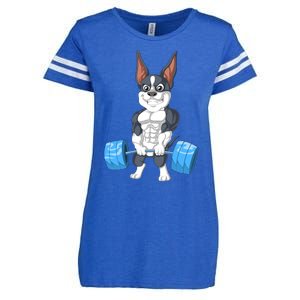 Boston Terrier Weightlifting Enza Ladies Jersey Football T-Shirt