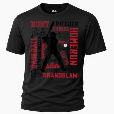 Baseball Typography Word Art Boys Vintage Player Batter Cooling Performance Crew T-Shirt