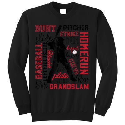 Baseball Typography Word Art Boys Vintage Player Batter Sweatshirt