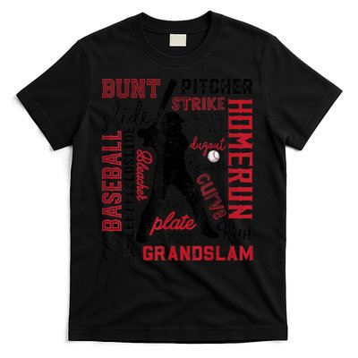 Baseball Typography Word Art Boys Vintage Player Batter T-Shirt