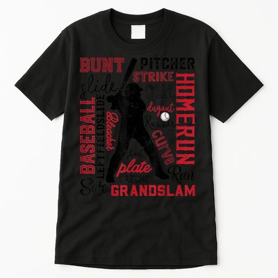 Baseball Typography Word Art Boys Vintage Player Batter Tall T-Shirt