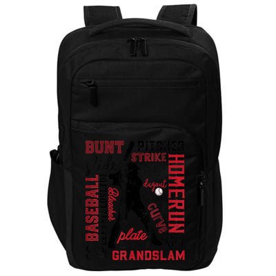 Baseball Typography Word Art Boys Vintage Player Batter Impact Tech Backpack