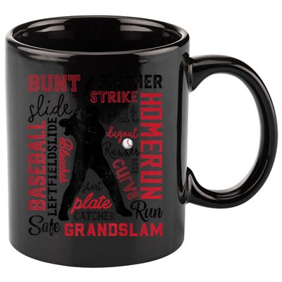 Baseball Typography Word Art Boys Vintage Player Batter 11oz C Handle Ceramic Mug