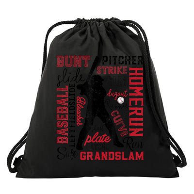 Baseball Typography Word Art Boys Vintage Player Batter Drawstring Bag