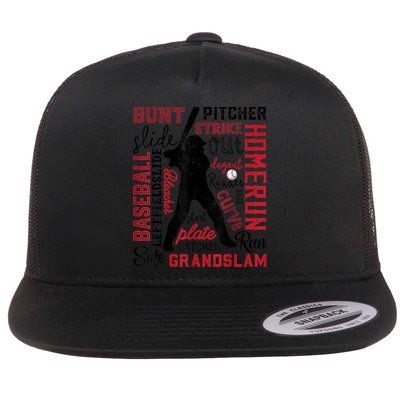 Baseball Typography Word Art Boys Vintage Player Batter Flat Bill Trucker Hat