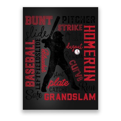 Baseball Typography Word Art Boys Vintage Player Batter Poster