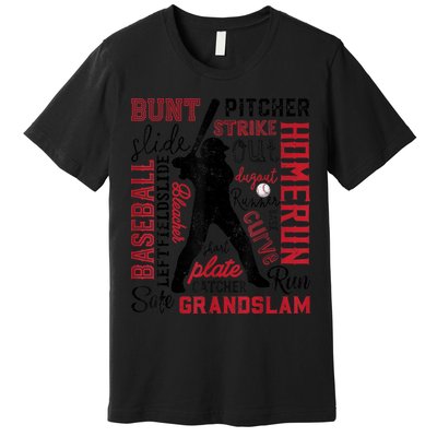 Baseball Typography Word Art Boys Vintage Player Batter Premium T-Shirt