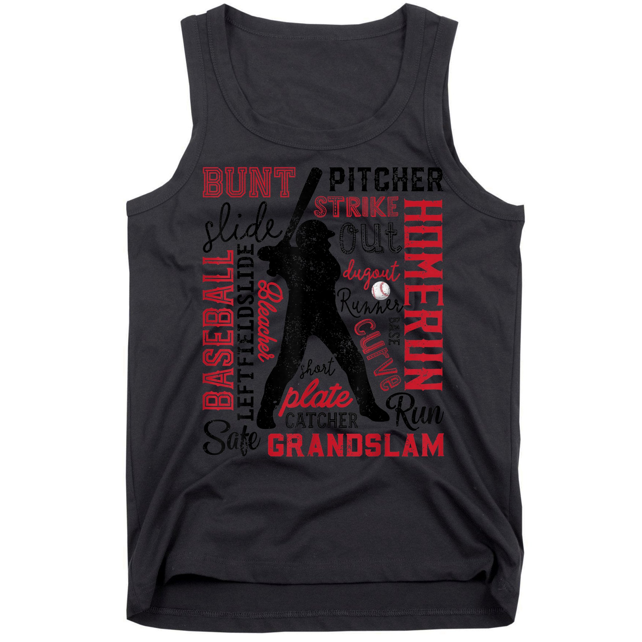 Baseball Typography Word Art Boys Vintage Player Batter Tank Top