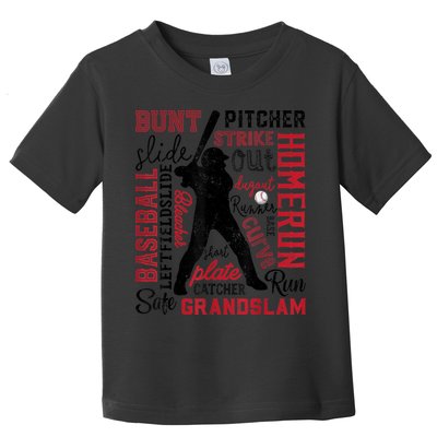 Baseball Typography Word Art Boys Vintage Player Batter Toddler T-Shirt
