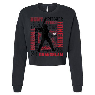Baseball Typography Word Art Boys Vintage Player Batter Cropped Pullover Crew