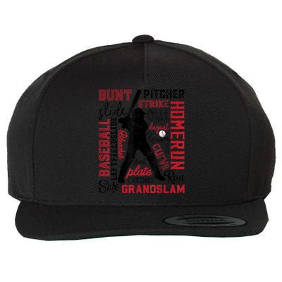 Baseball Typography Word Art Boys Vintage Player Batter Wool Snapback Cap
