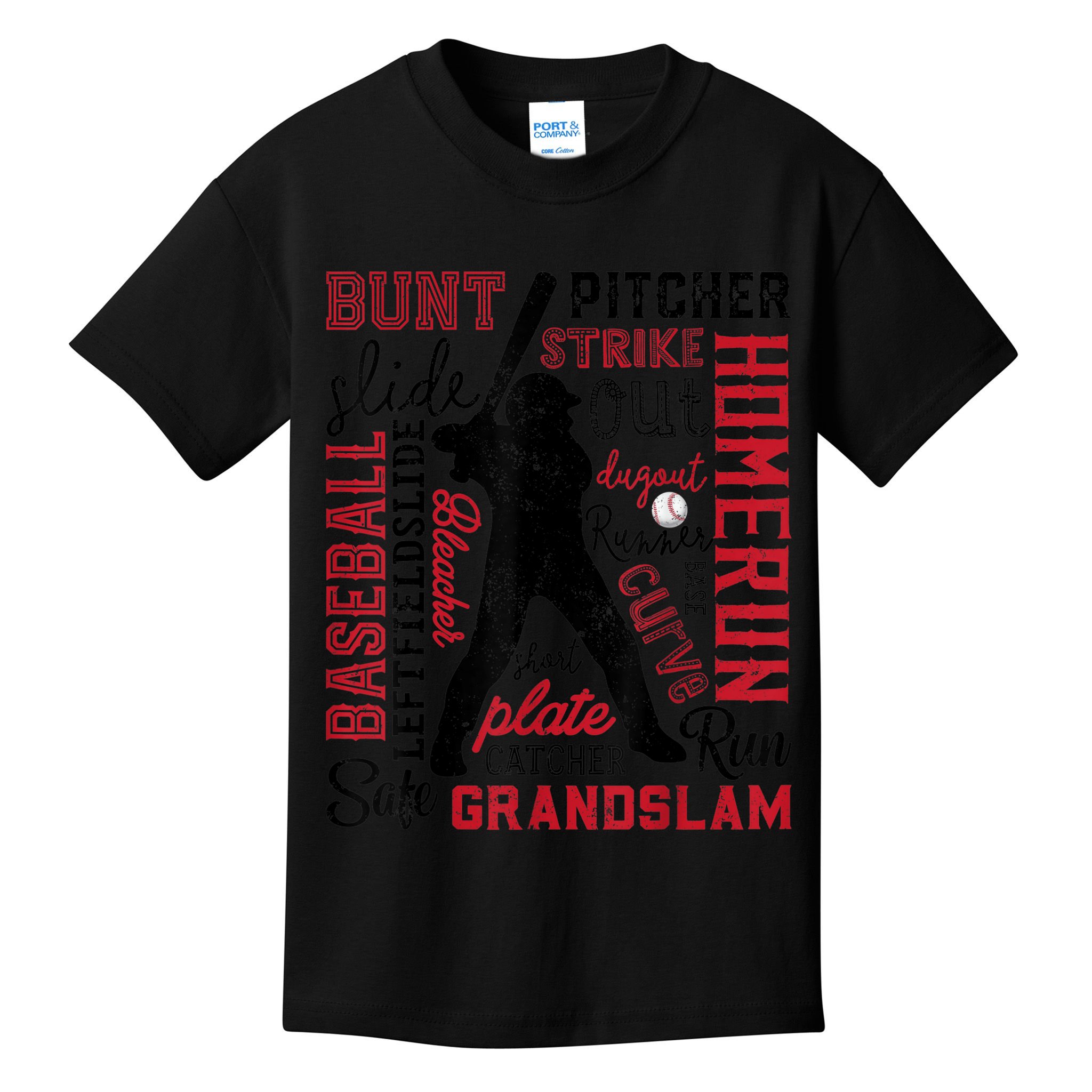 Baseball Typography Word Art Boys Vintage Player Batter Kids T-Shirt