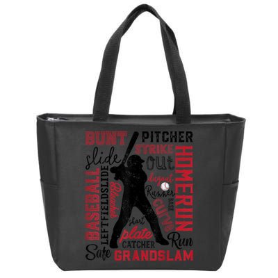 Baseball Typography Word Art Boys Vintage Player Batter Zip Tote Bag